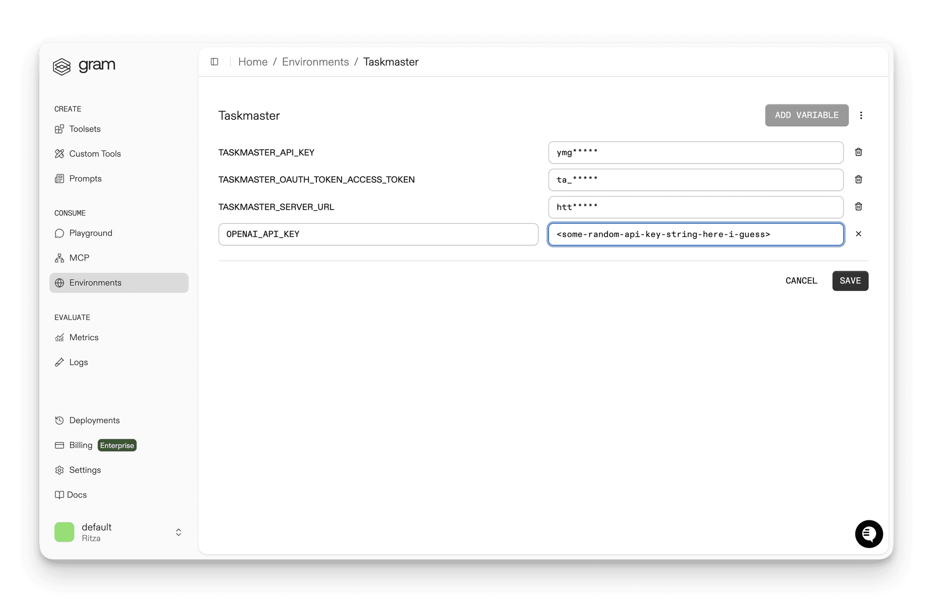 Adding environment variables