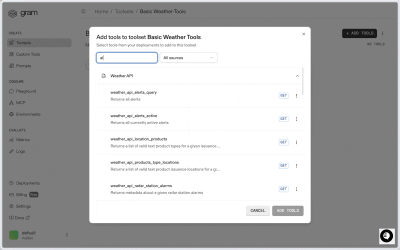 Click Add Toolset from the Toolsets page