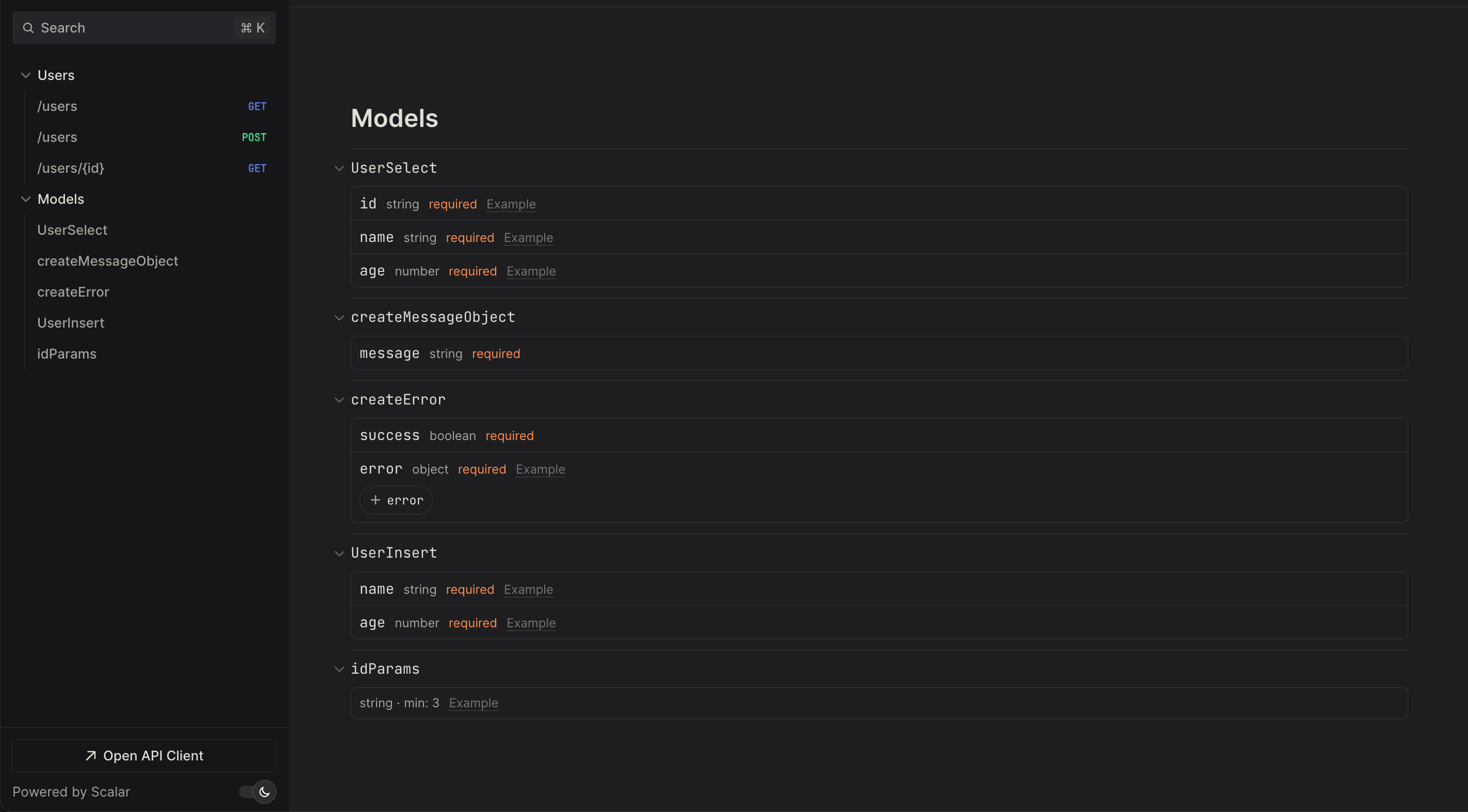 Scalar UI example data schema