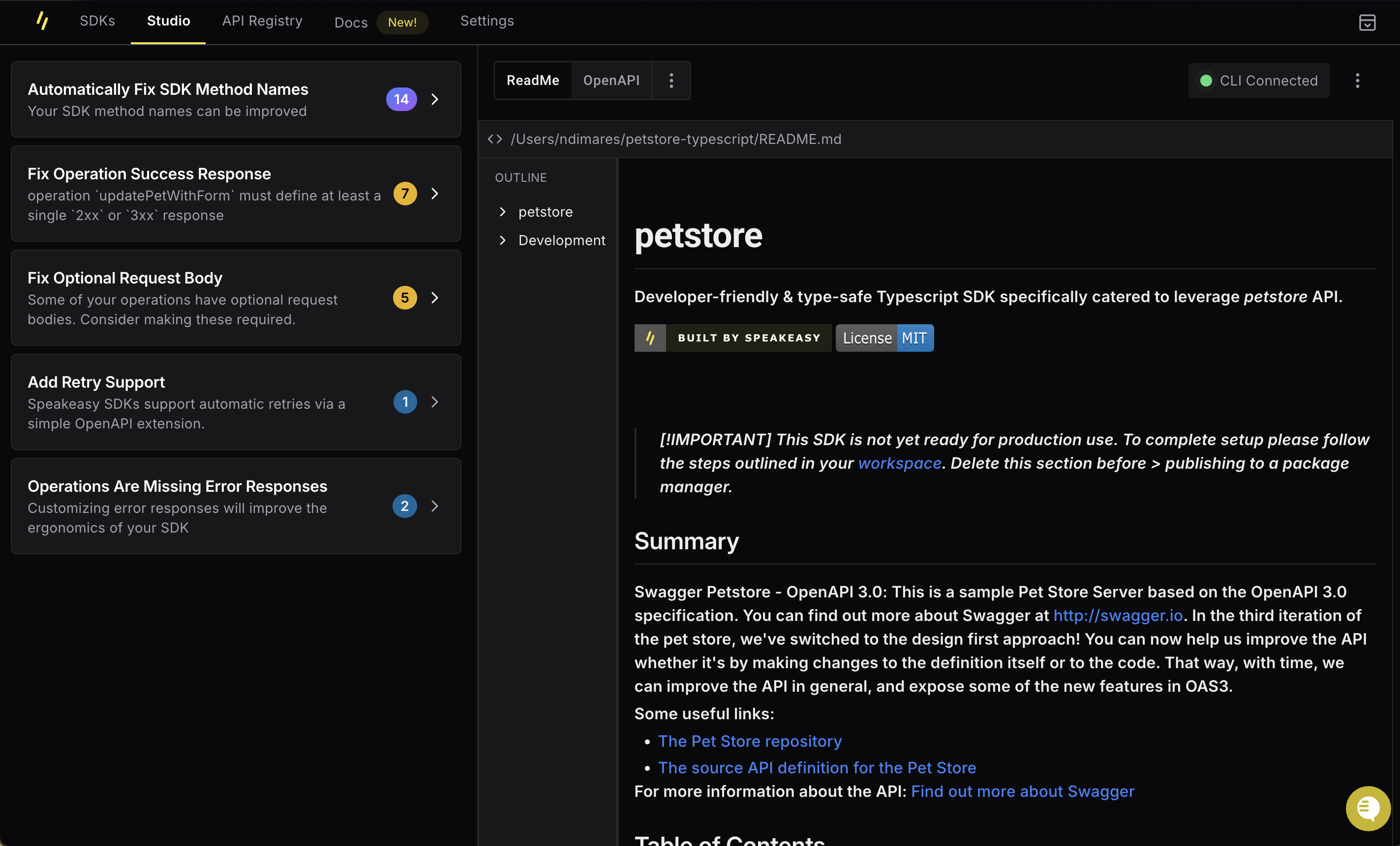 Screenshot of the Speakeasy Studio.